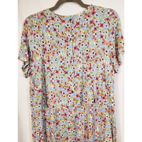 J. Jill $99 Medium Blue Pink Green Floral Overlay Stretch Knit Dress w/ Pockets - Picture 9 of 14